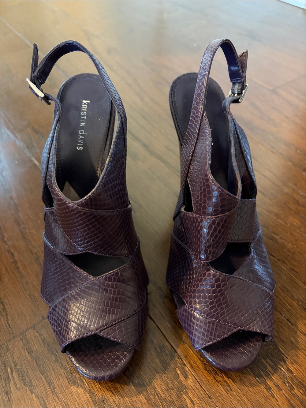 Kristen David Women's Dark Purple Slingback Peep-Toe Heels